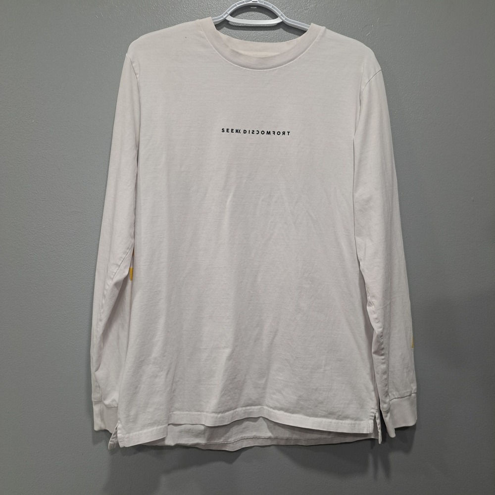 Seek‎ Discomfort Mens Large Long Sleeve Graphic T-Shirt White Checkered Logo